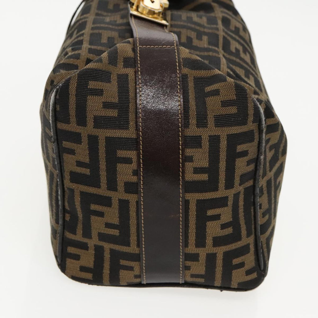 FENDI Zucca Canvas Vanity Hand Bag Brown Black gold 96206