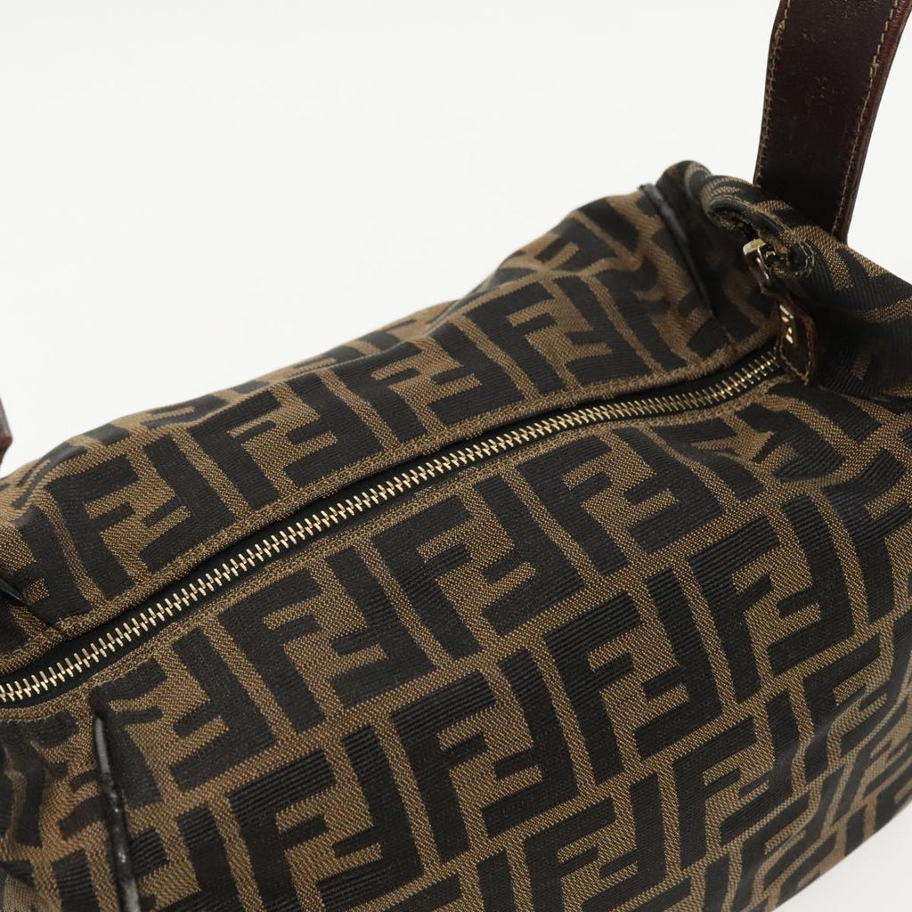 FENDI Zucca Canvas Vanity Hand Bag Brown Black gold 96206