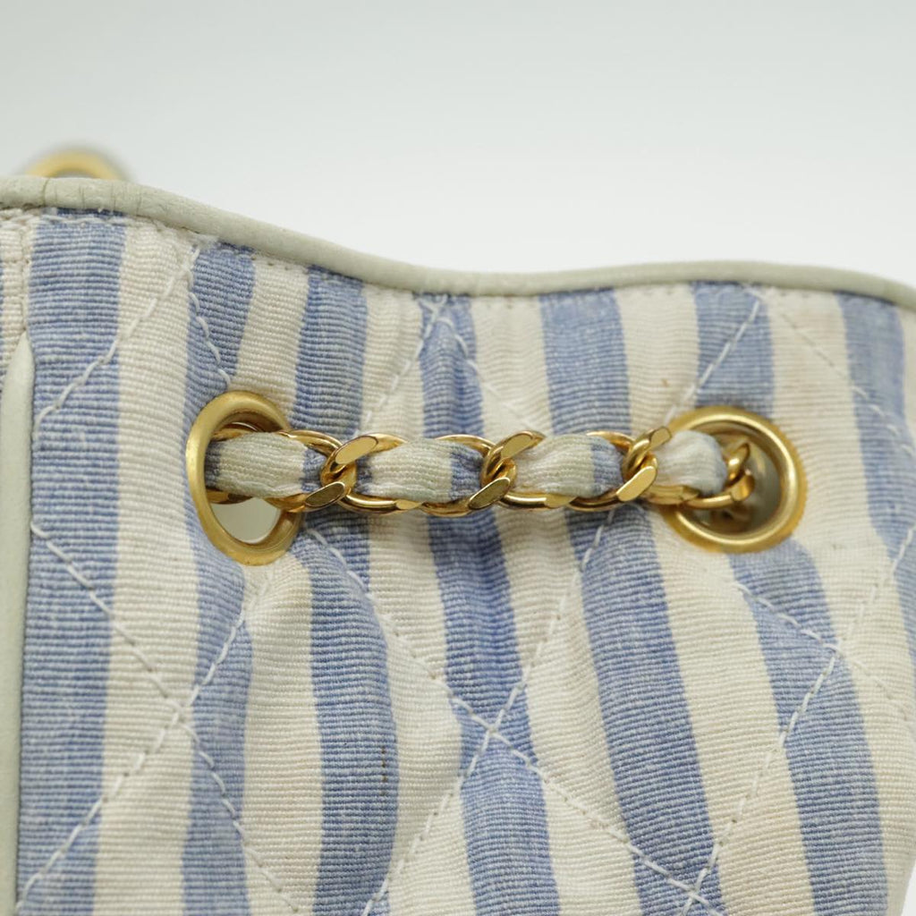 CHANEL Shoulder Bag Canvas Gold Blue CC 96215A