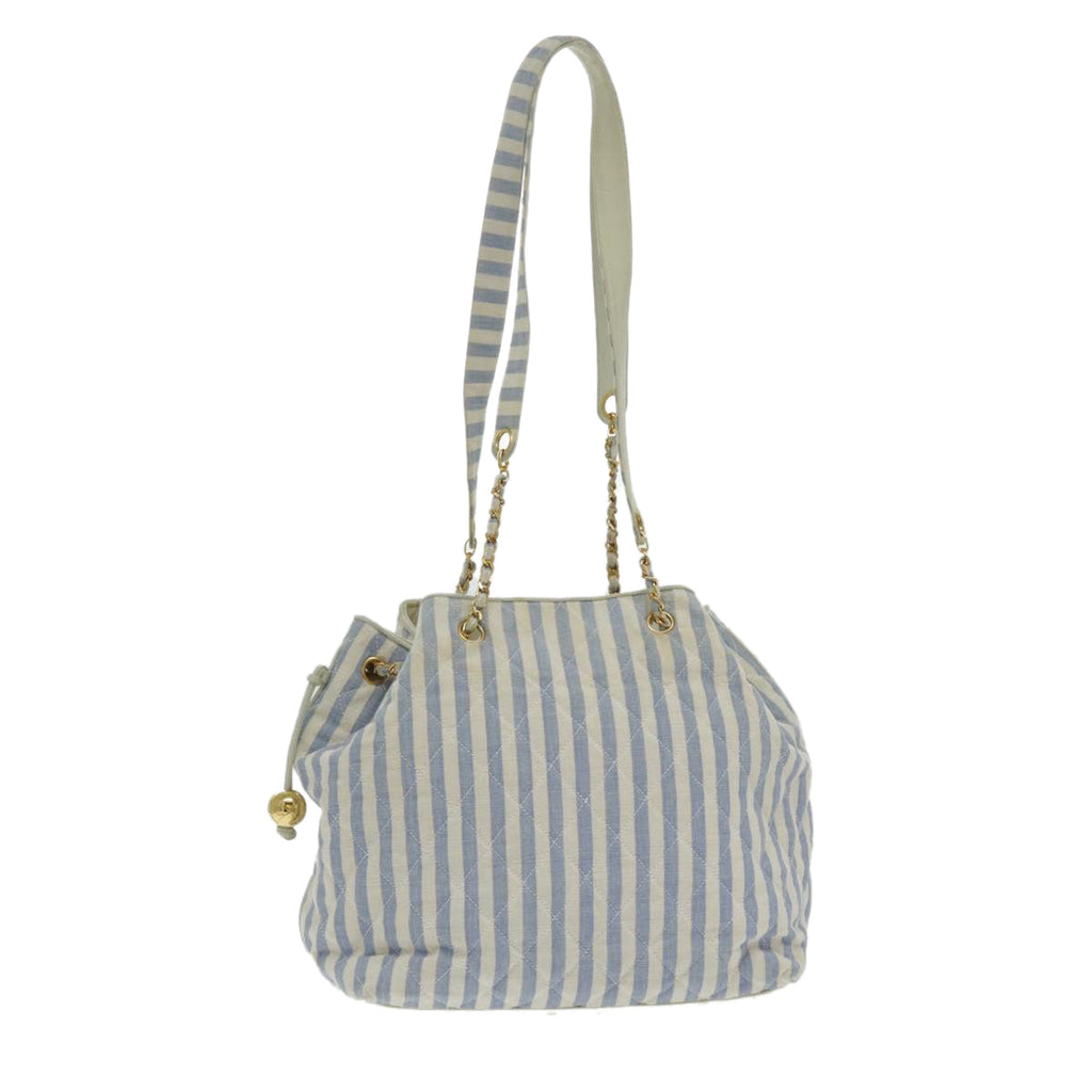 CHANEL Shoulder Bag Canvas Gold Blue CC 96215A