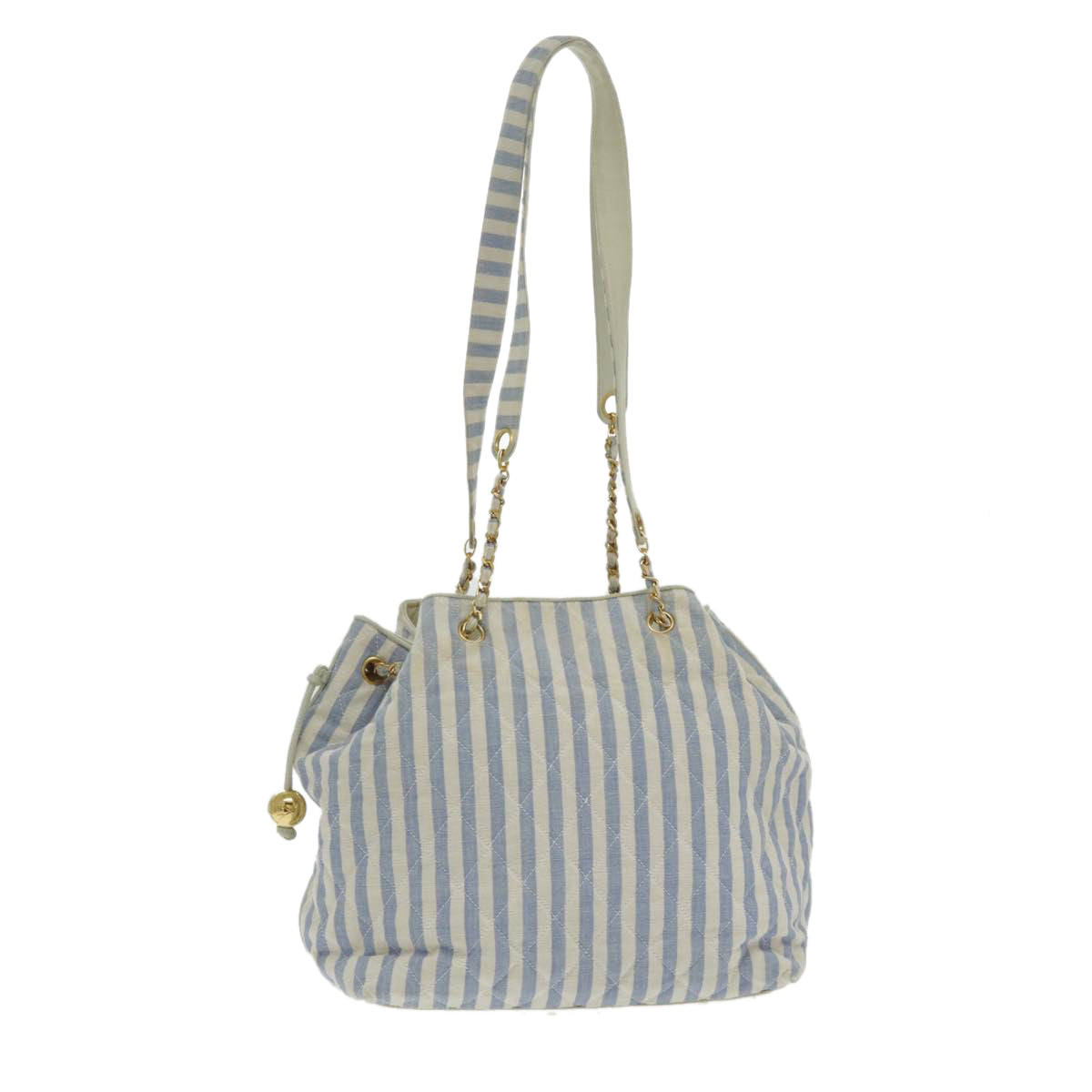 CHANEL Shoulder Bag Canvas Gold Blue CC 96215A