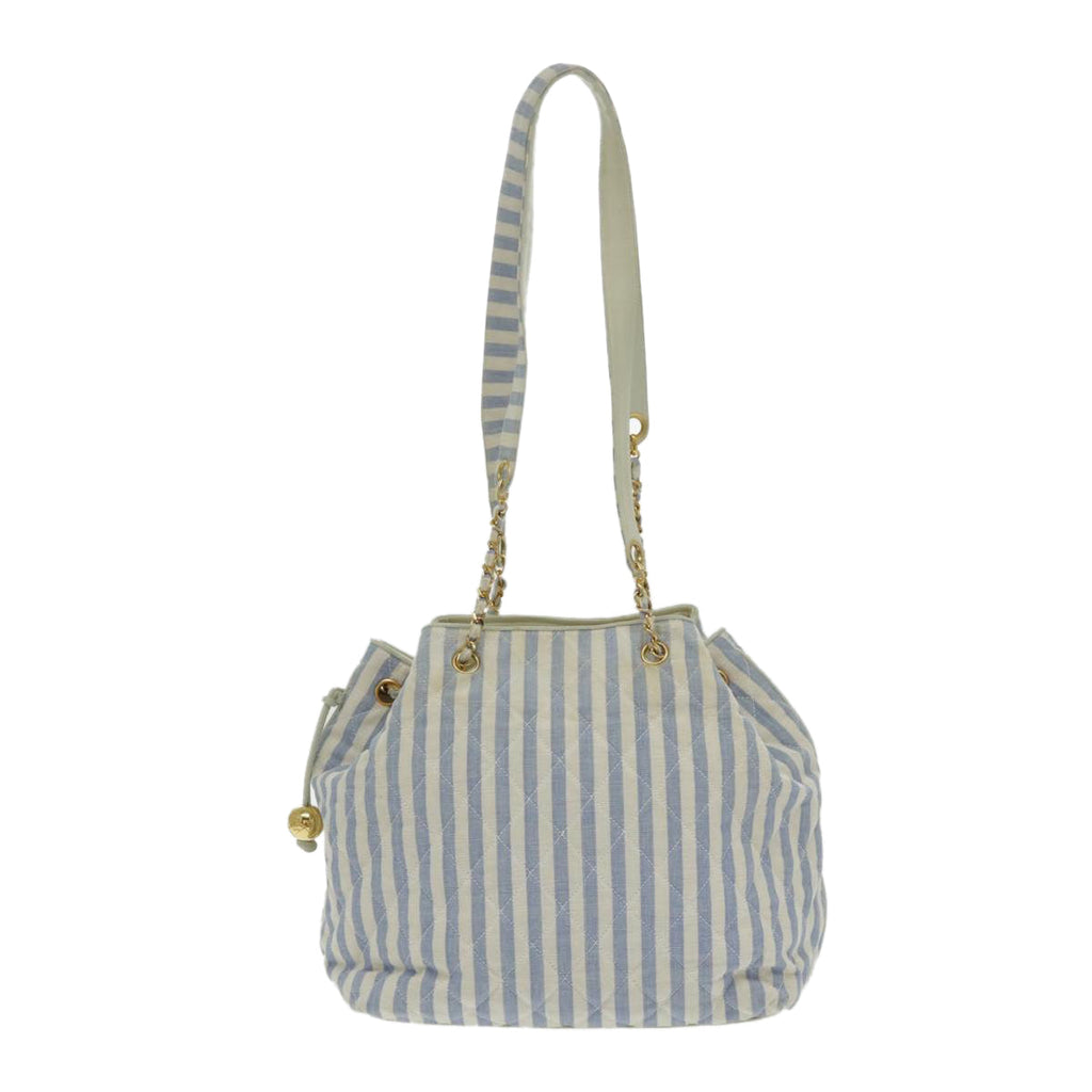 CHANEL Shoulder Bag Canvas Gold Blue CC 96215A