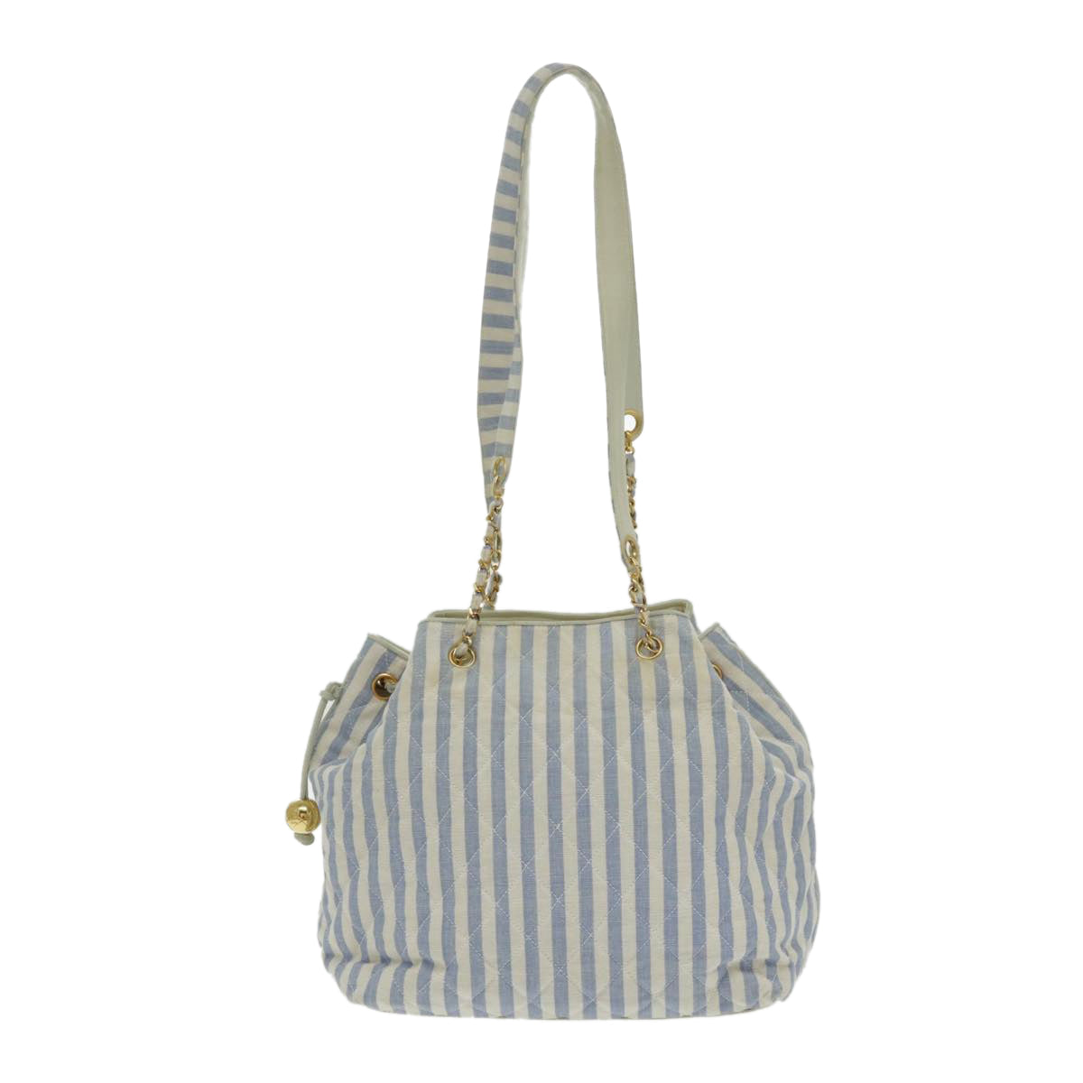 CHANEL Shoulder Bag Canvas Gold Blue CC 96215A