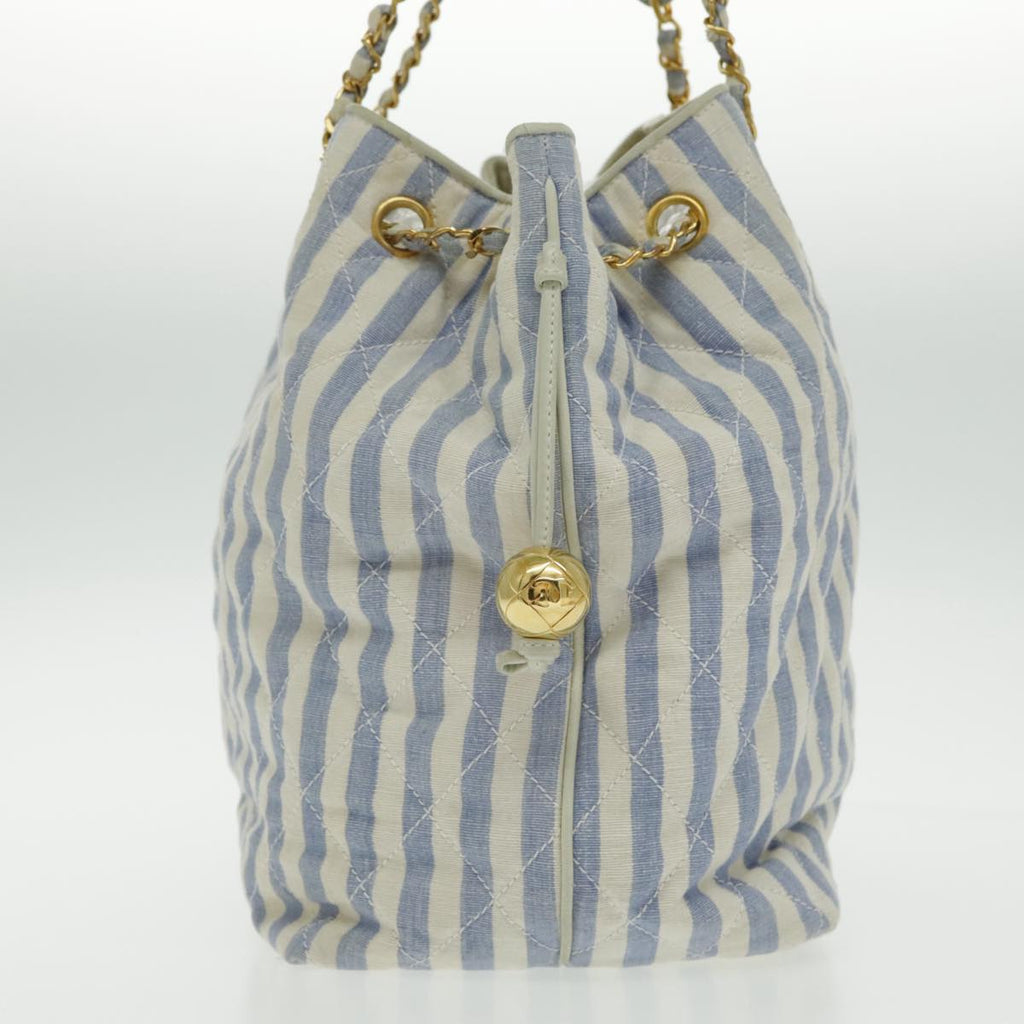 CHANEL Shoulder Bag Canvas Gold Blue CC 96215A