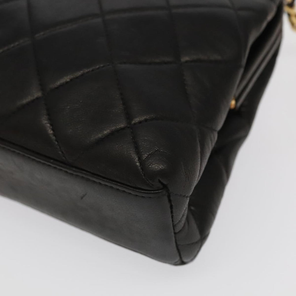 CHANEL Matelasse Chain Shoulder Bag Lamb Skin Black Gold CC 96218A