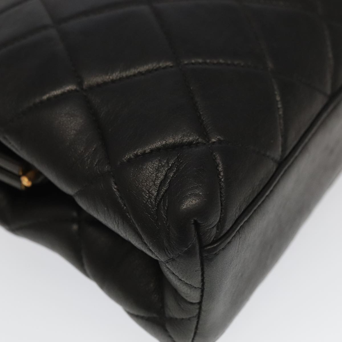 CHANEL Matelasse Chain Shoulder Bag Lamb Skin Black Gold CC 96218A
