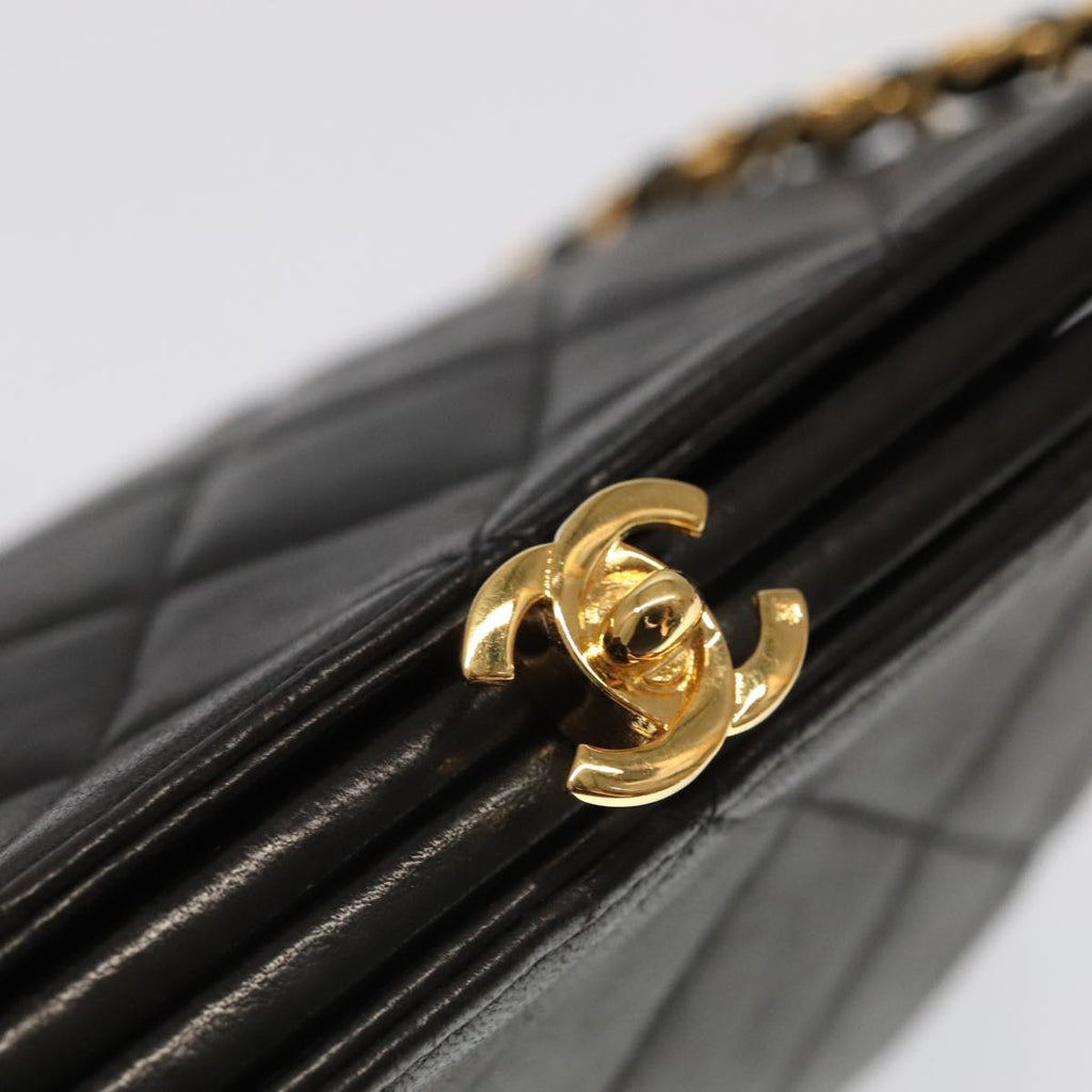 CHANEL Matelasse Chain Shoulder Bag Lamb Skin Black Gold CC 96218A