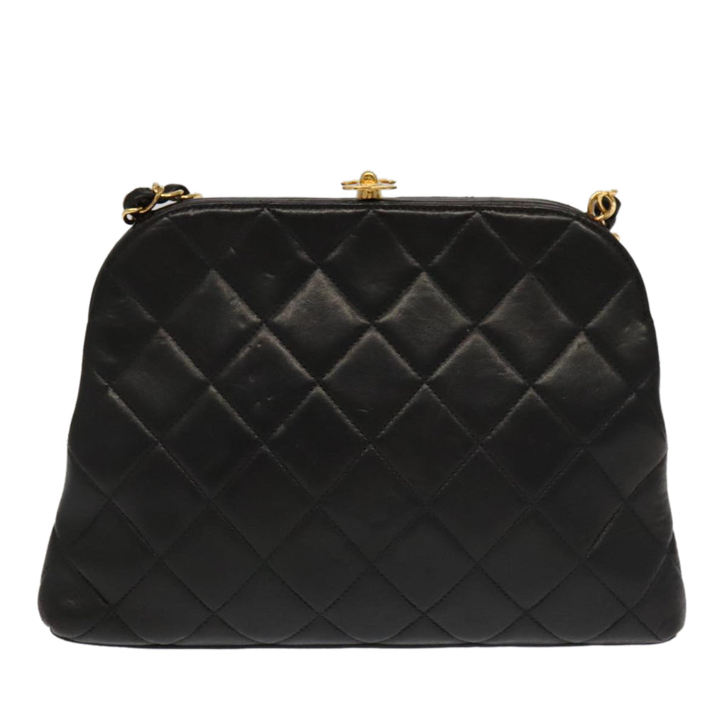 CHANEL Matelasse Chain Shoulder Bag Lamb Skin Black Gold CC 96218A