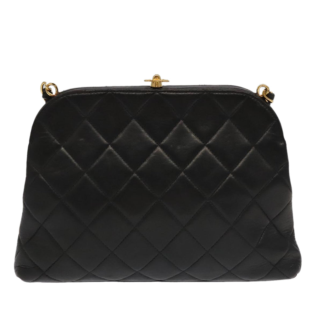 CHANEL Matelasse Chain Shoulder Bag Lamb Skin Black Gold CC 96218A