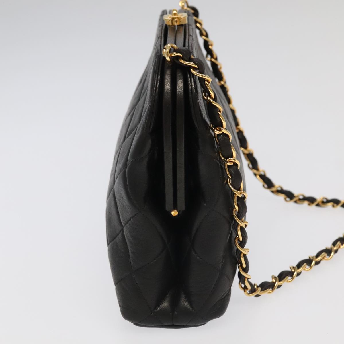 CHANEL Matelasse Chain Shoulder Bag Lamb Skin Black Gold CC 96218A