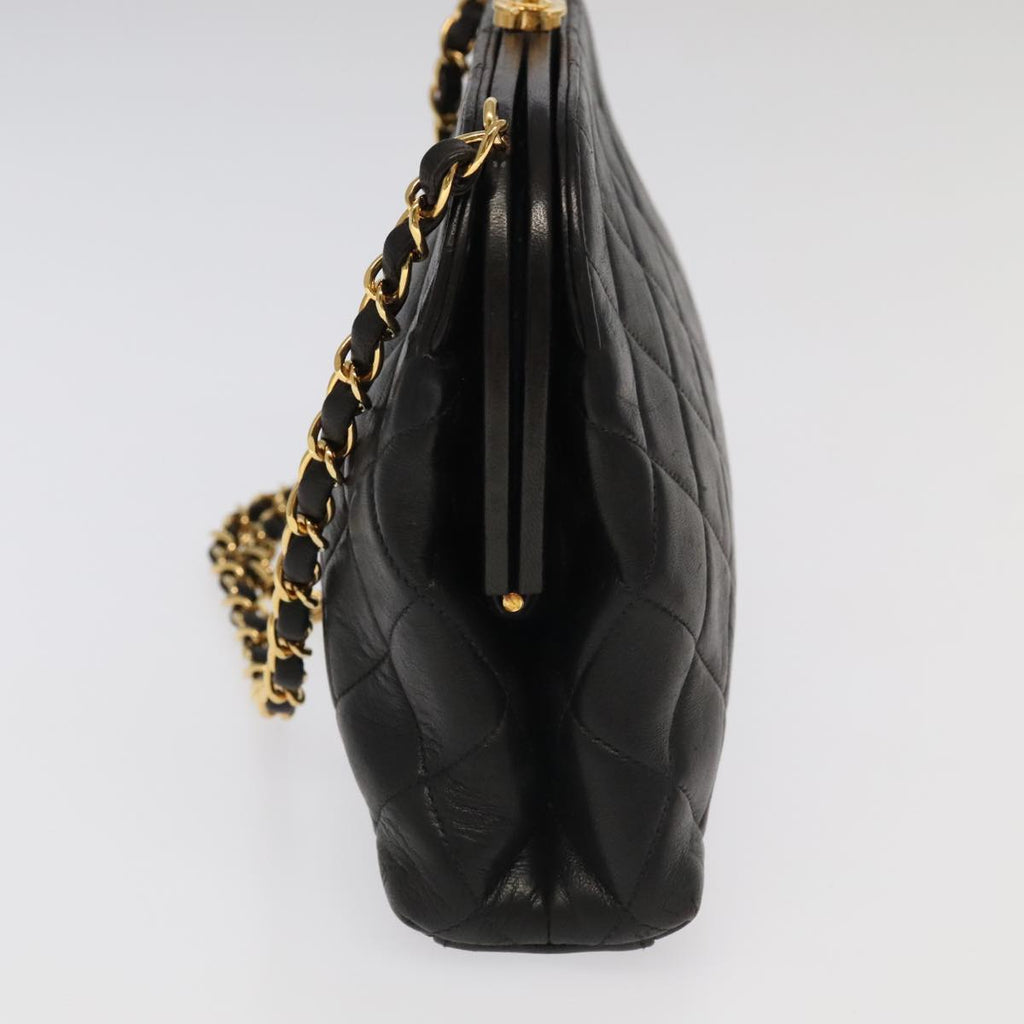CHANEL Matelasse Chain Shoulder Bag Lamb Skin Black Gold CC 96218A