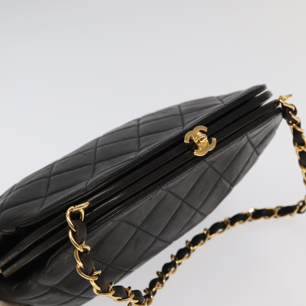 CHANEL Matelasse Chain Shoulder Bag Lamb Skin Black Gold CC 96218A