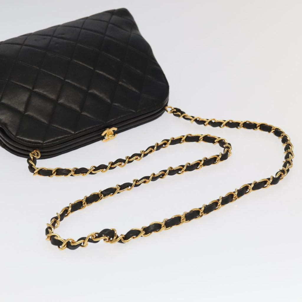 CHANEL Matelasse Chain Shoulder Bag Lamb Skin Black Gold CC 96218A