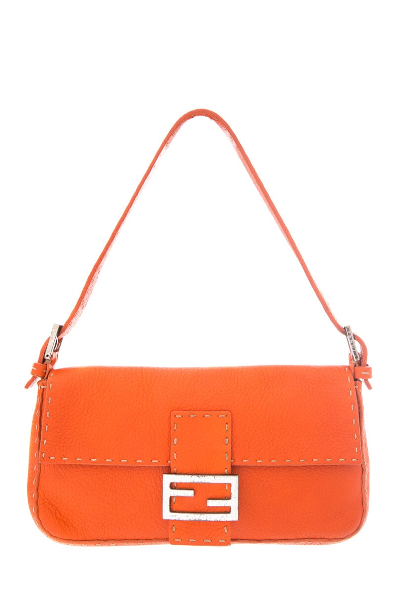 Fendi Orange Leather Baguette Handbag