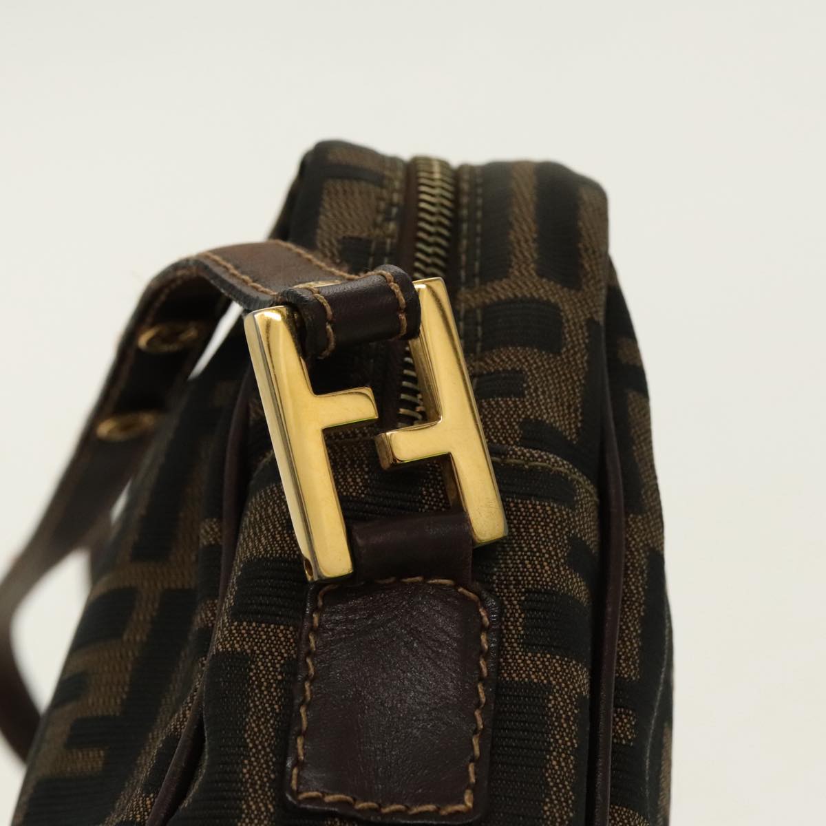 FENDI Zucca Canvas Shoulder Bag Black Brown gold 96320