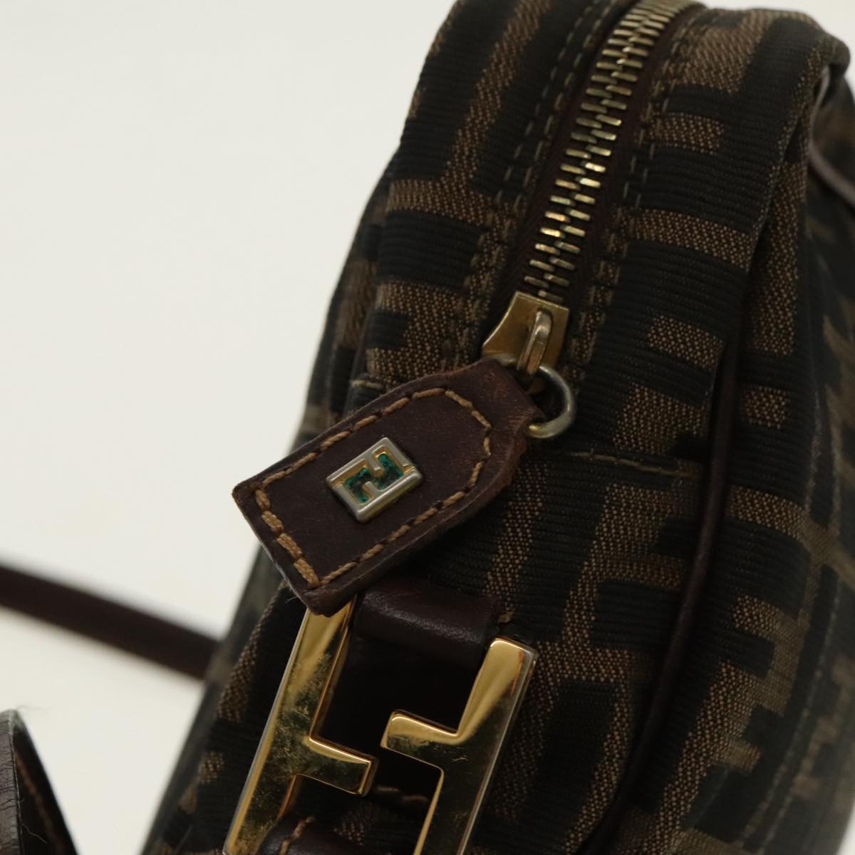 FENDI Zucca Canvas Shoulder Bag Black Brown gold 96320