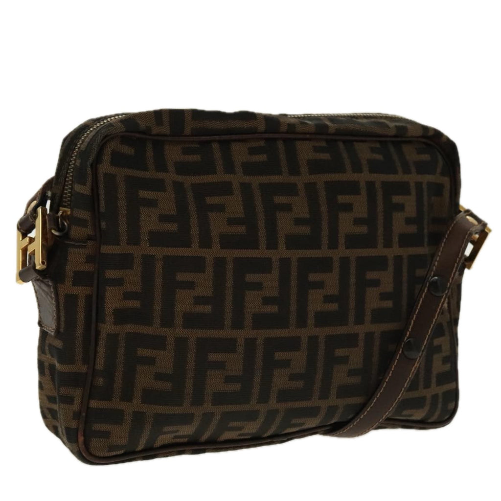 FENDI Zucca Canvas Shoulder Bag Black Brown gold 96320