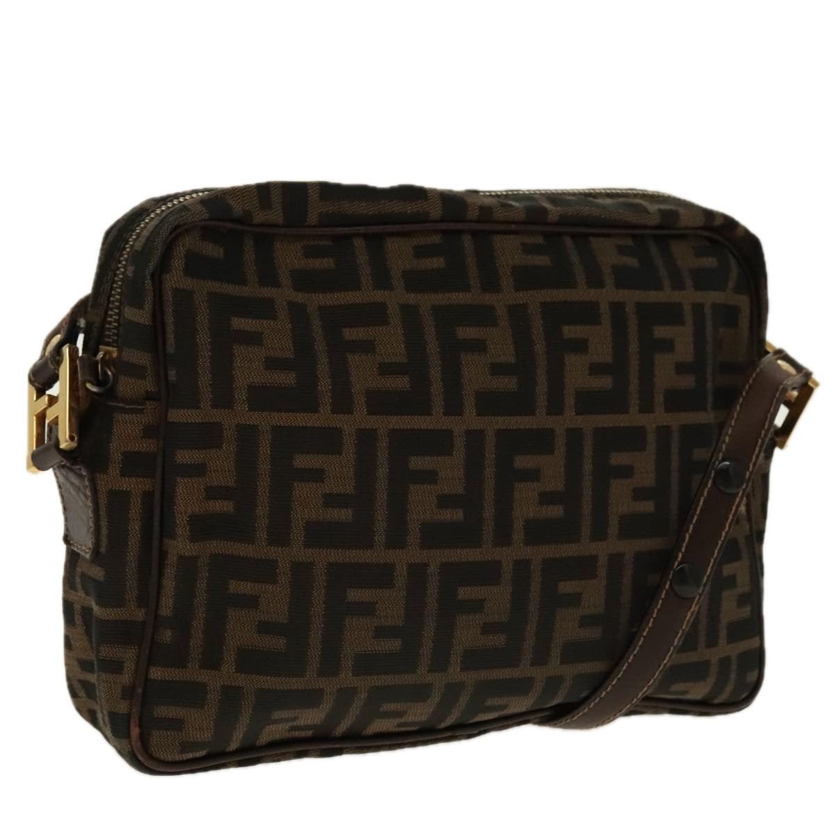 FENDI Zucca Canvas Shoulder Bag Black Brown gold 96320