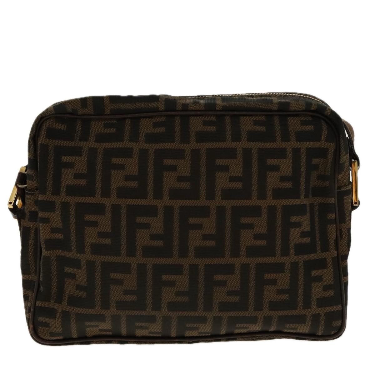 FENDI Zucca Canvas Shoulder Bag Black Brown gold 96320