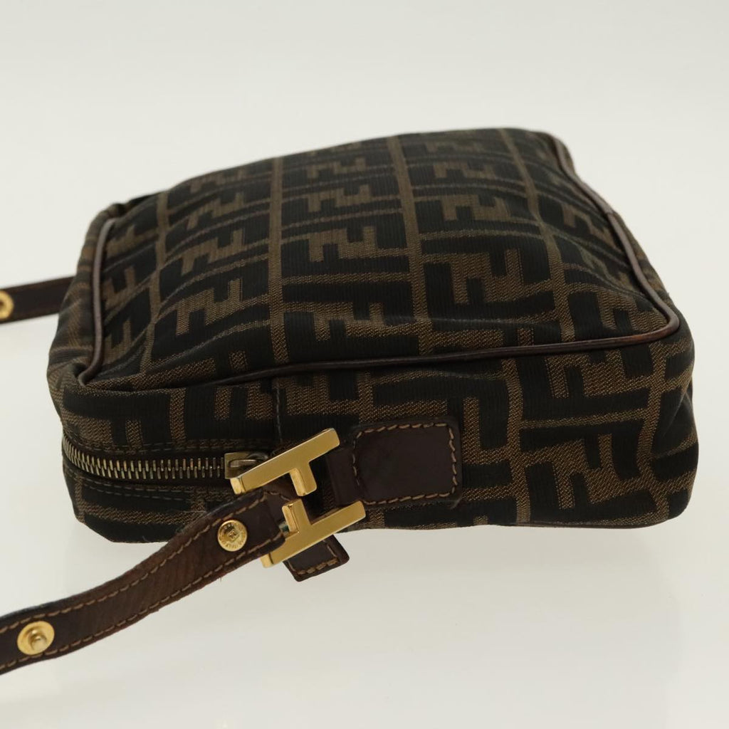 FENDI Zucca Canvas Shoulder Bag Black Brown gold 96320