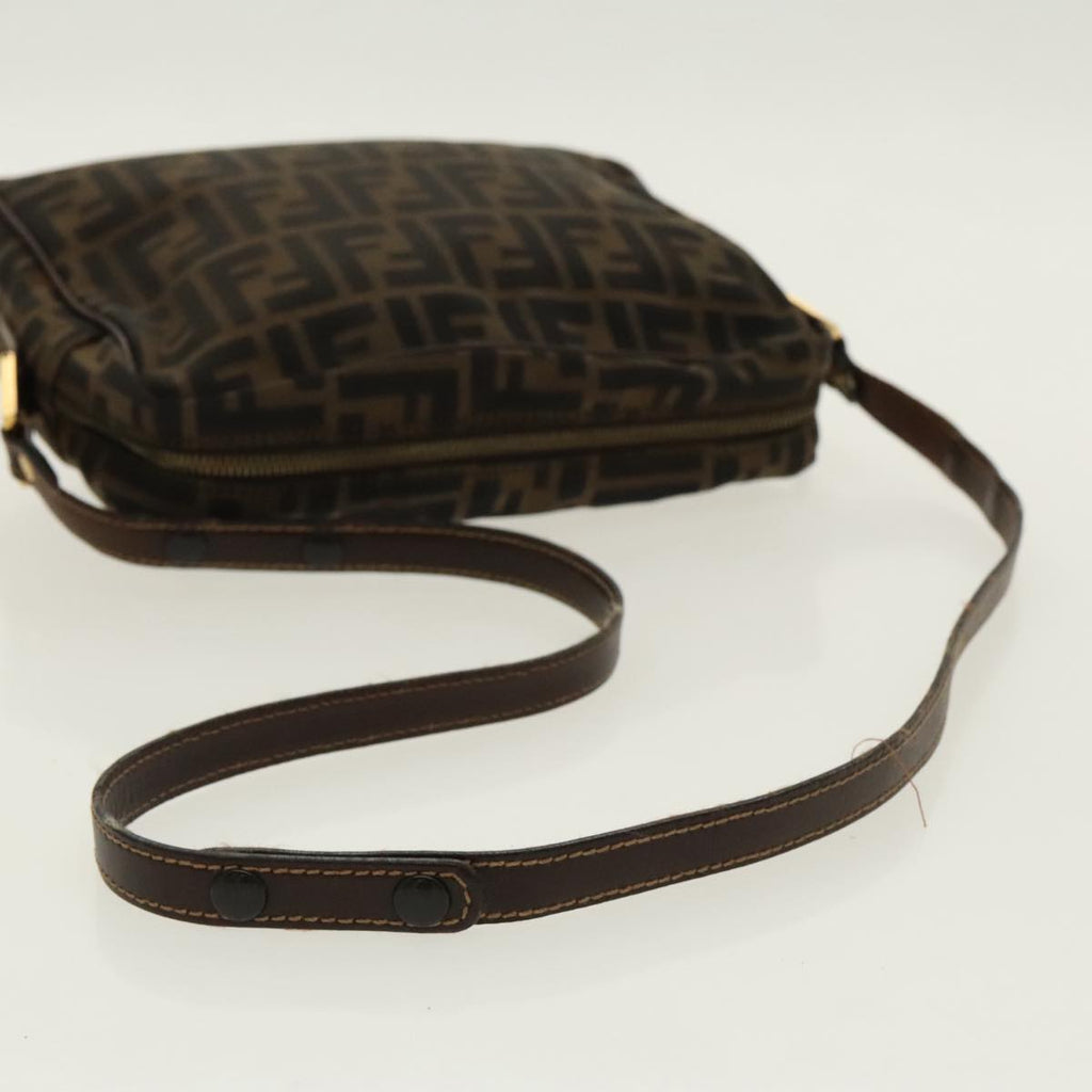 FENDI Zucca Canvas Shoulder Bag Black Brown gold 96320