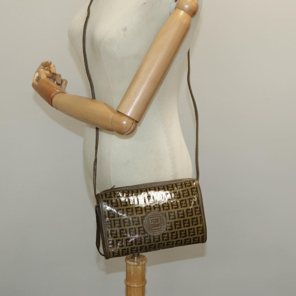 FENDI Zucchino Canvas Shoulder Bag Brown 96429