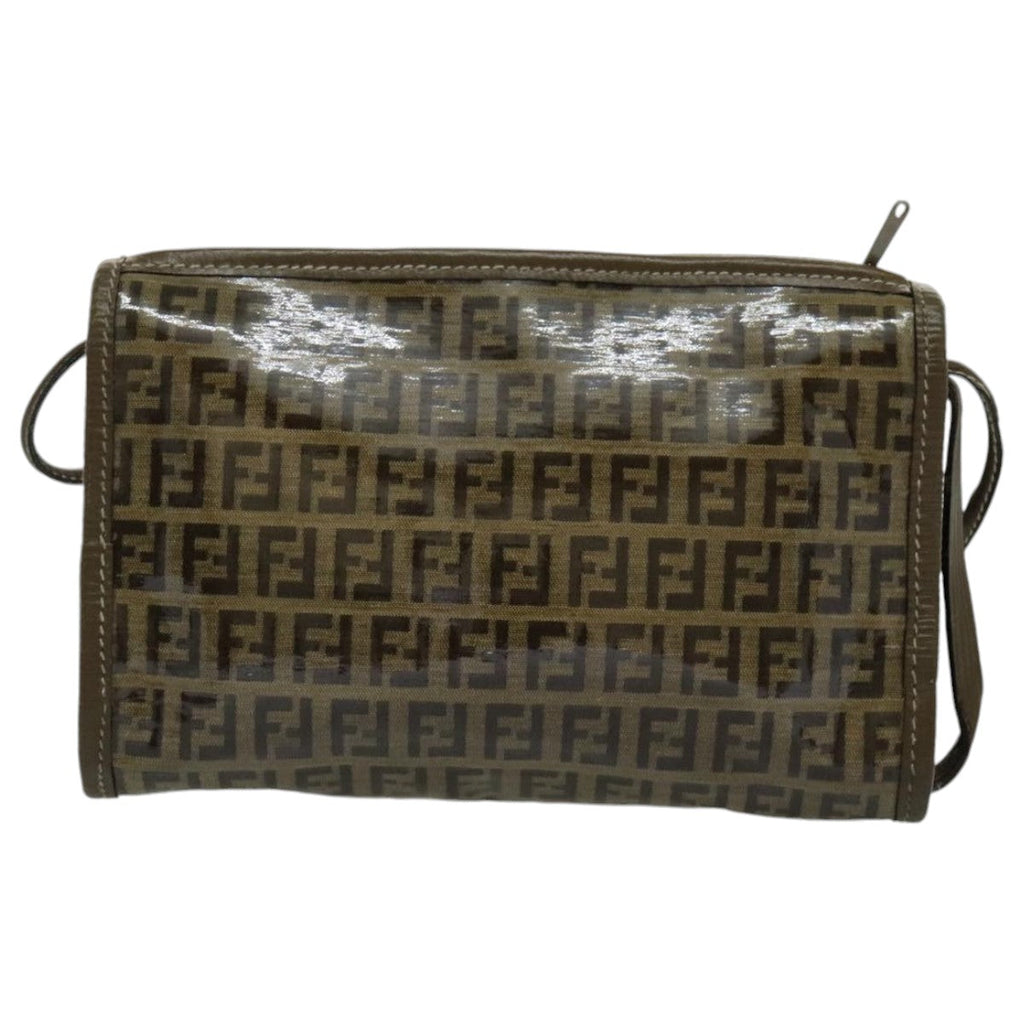FENDI Zucchino Canvas Shoulder Bag Brown 96429