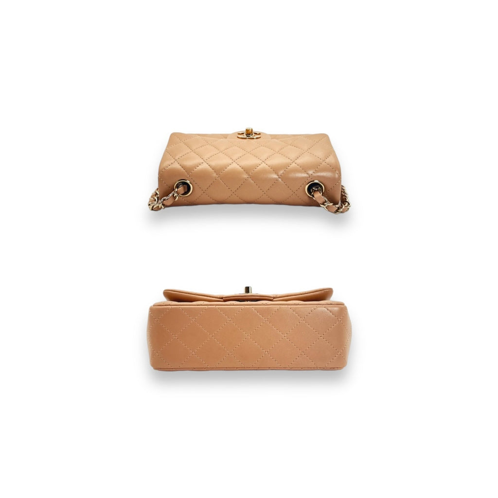 Chanel Quilted Light Beige Lambskin Mini Classic Rectangular Flap Bag