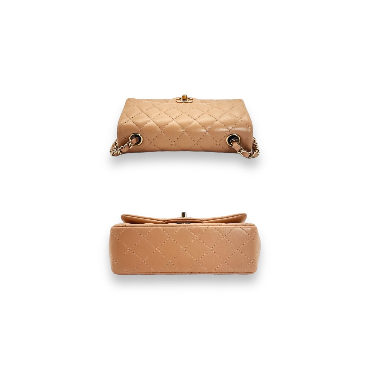 Chanel Quilted Light Beige Lambskin Mini Classic Rectangular Flap Bag