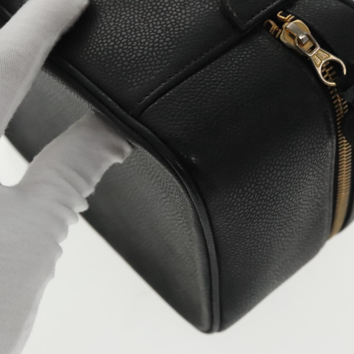 CHANEL Vanity COCO Mark Pouch Caviar Skin Black Gold CC 96508