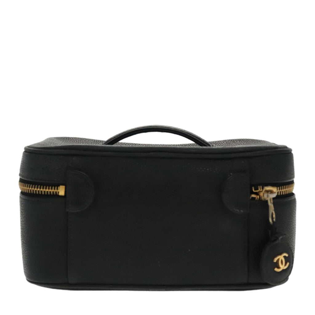 CHANEL Vanity COCO Mark Pouch Caviar Skin Black Gold CC 96508