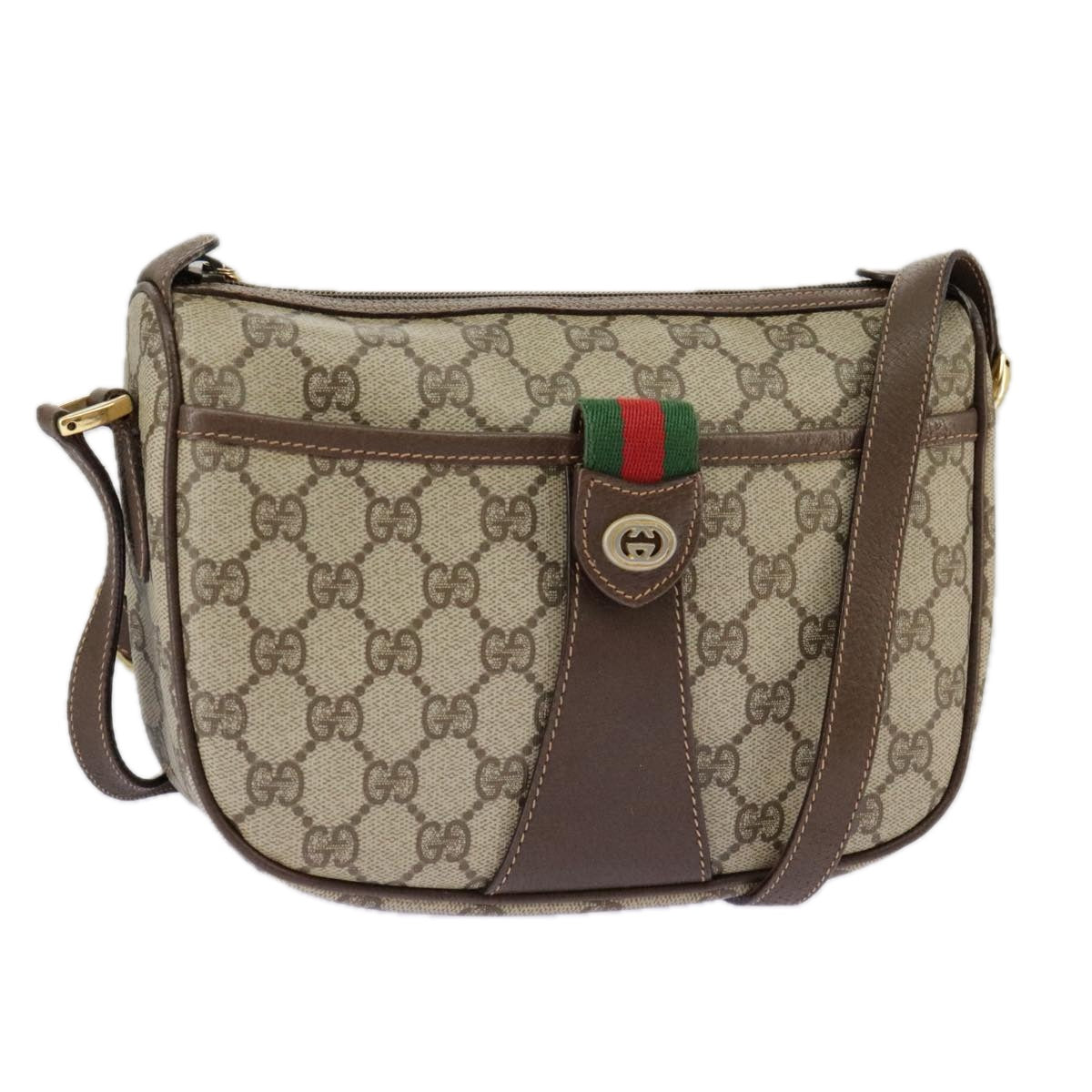 GUCCI GG Supreme Web Sherry Line Shoulder Bag PVC Beige 89 02 032 96515