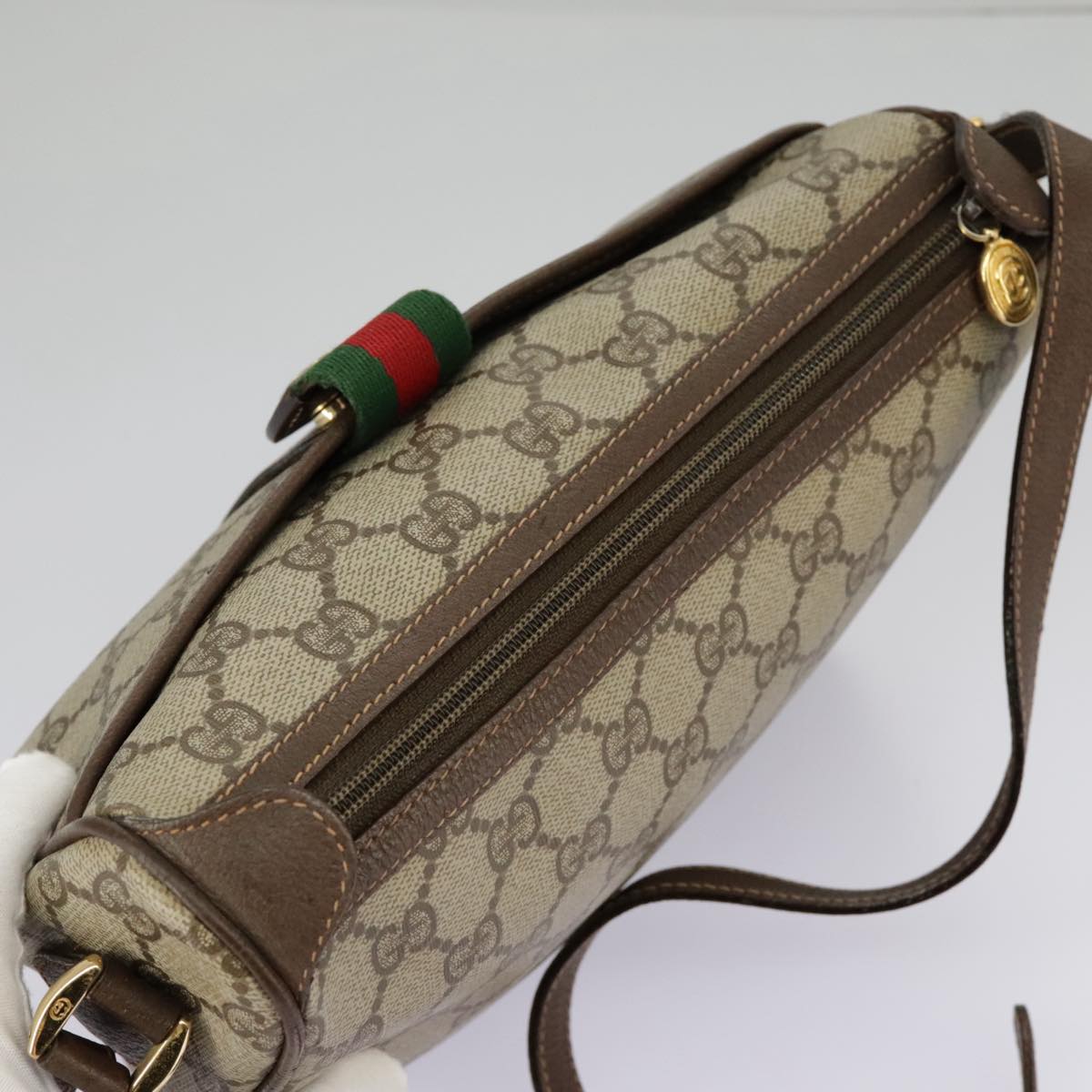 GUCCI GG Supreme Web Sherry Line Shoulder Bag PVC Beige 89 02 032 96515