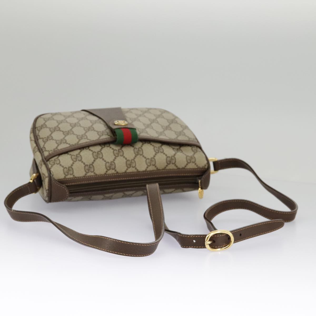 GUCCI GG Supreme Web Sherry Line Shoulder Bag PVC Beige 89 02 032 96515