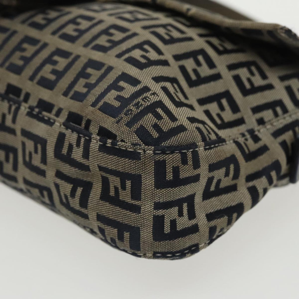FENDI Zucchino Canvas Mamma Baguette Shoulder Bag Navy Silver 96518