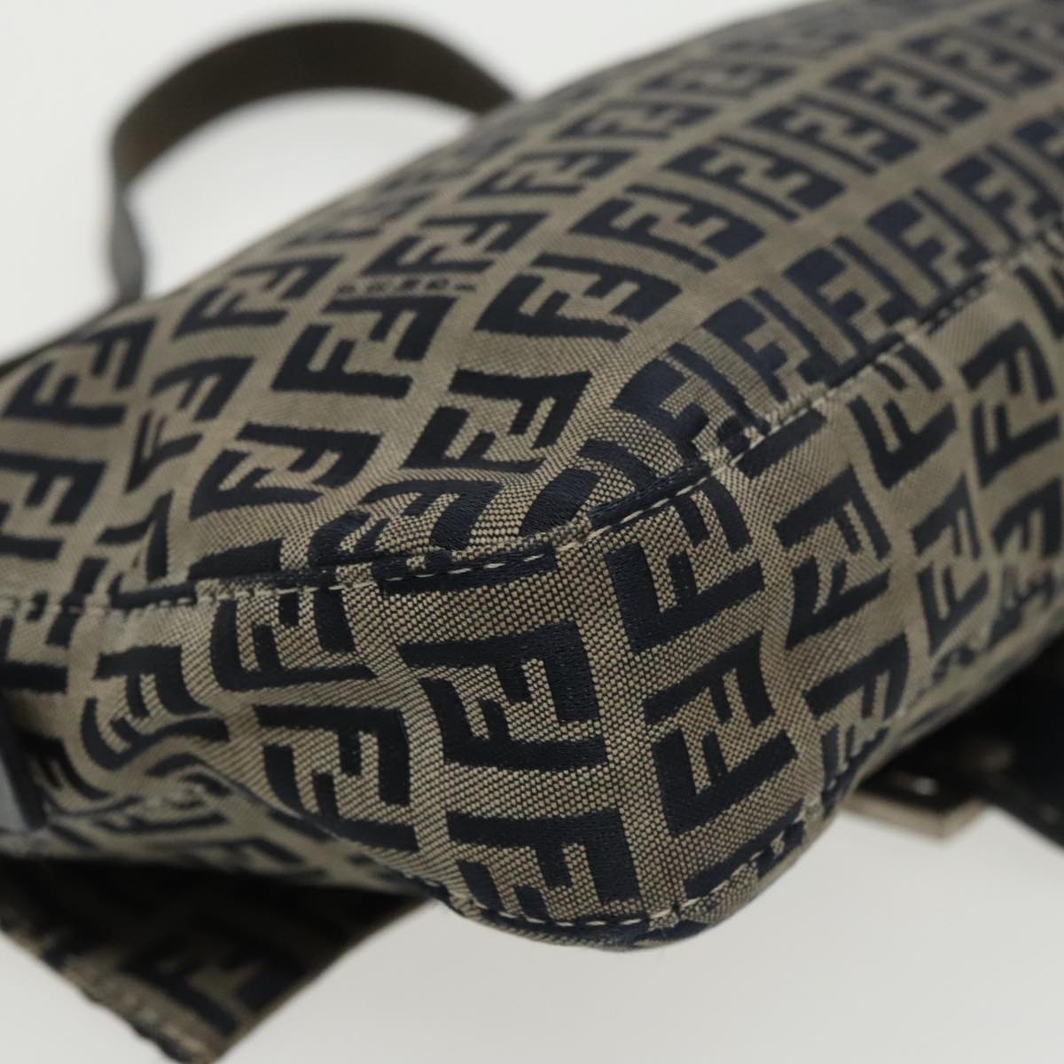 FENDI Zucchino Canvas Mamma Baguette Shoulder Bag Navy Silver 96518