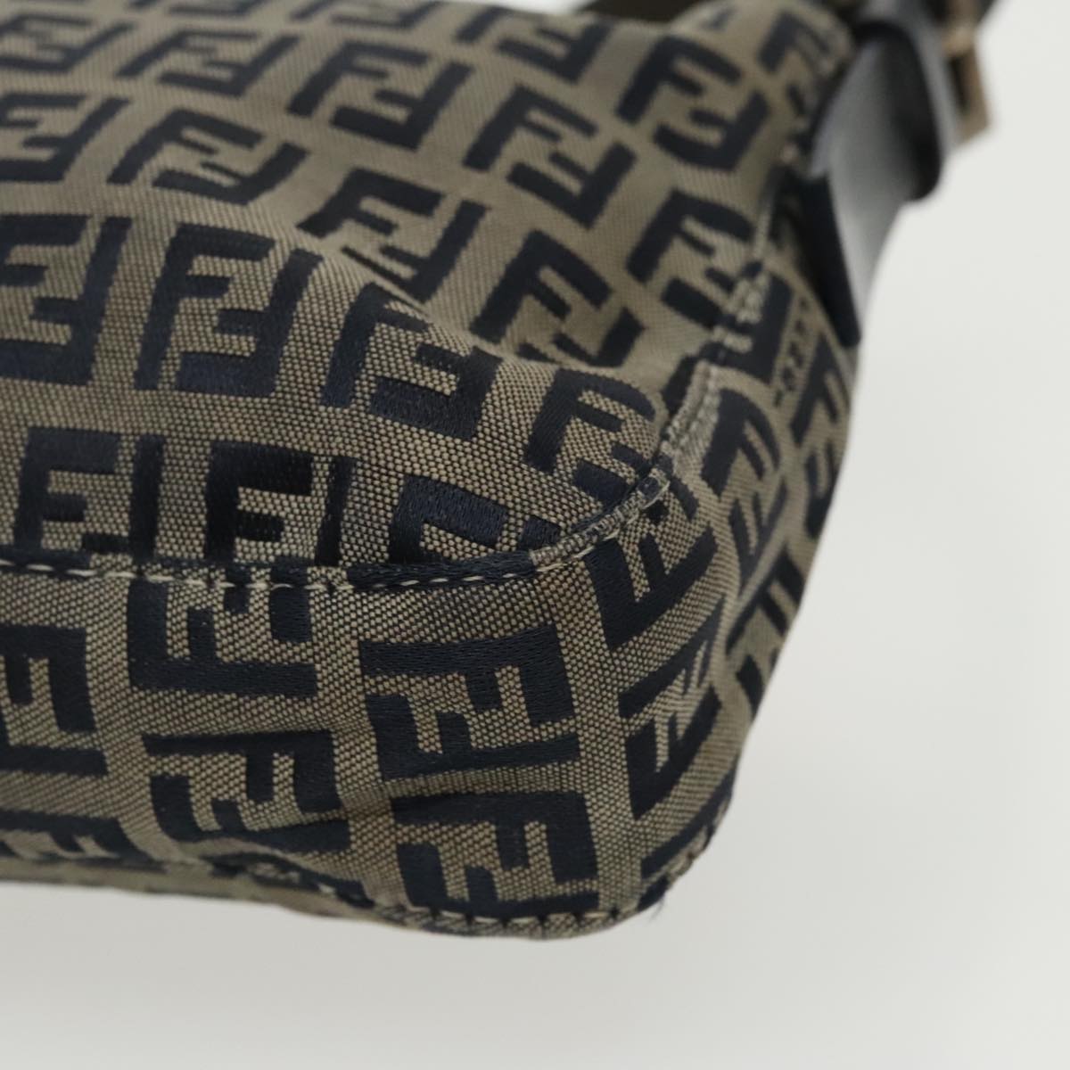 FENDI Zucchino Canvas Mamma Baguette Shoulder Bag Navy Silver 96518