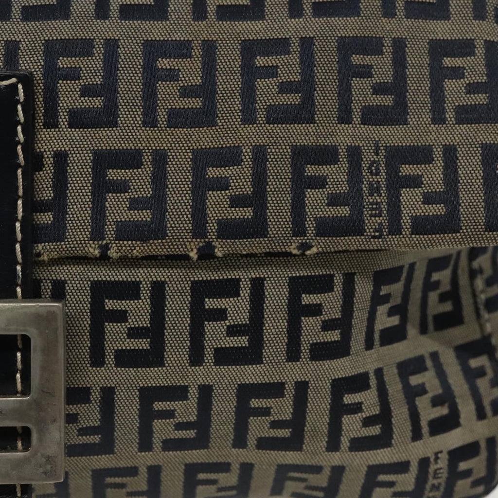 FENDI Zucchino Canvas Mamma Baguette Shoulder Bag Navy Silver 96518