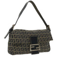 FENDI Zucchino Canvas Mamma Baguette Shoulder Bag Navy Silver 96518