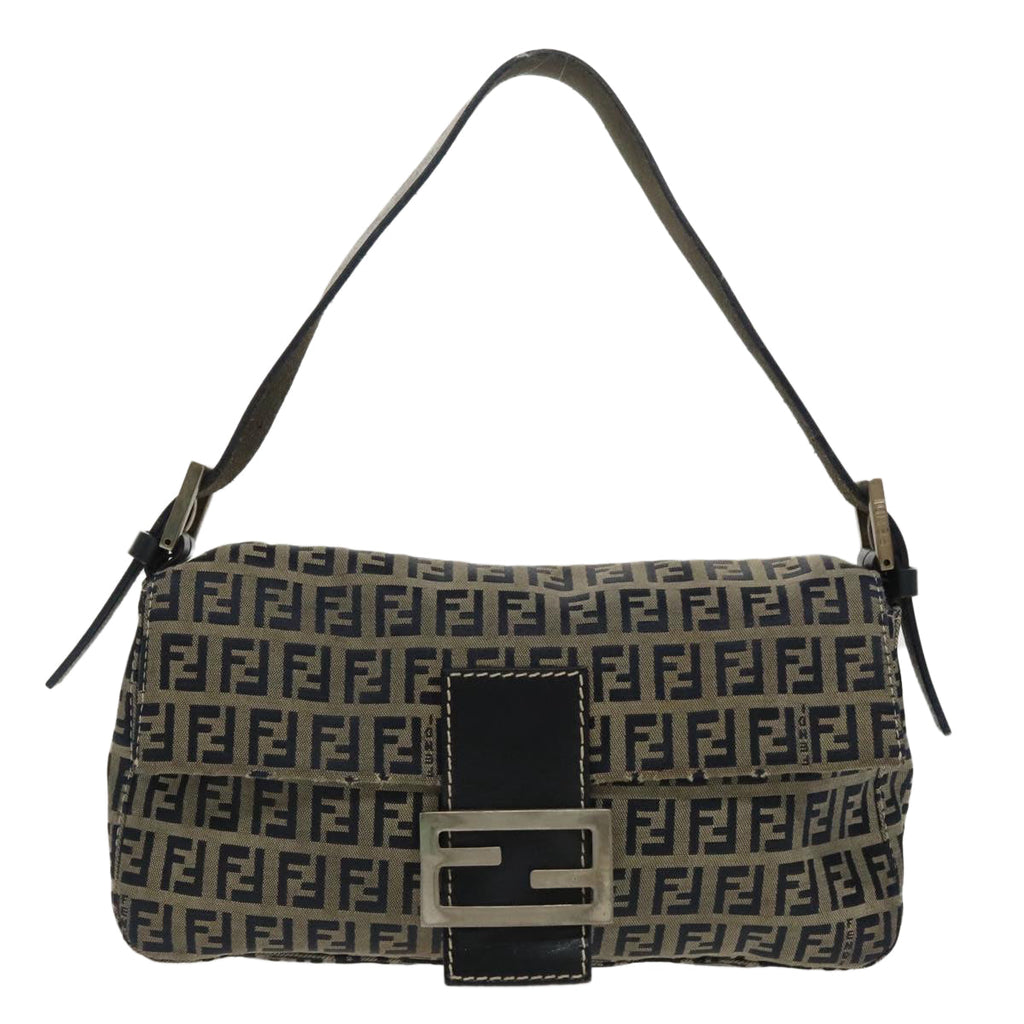 FENDI Zucchino Canvas Mamma Baguette Shoulder Bag Navy Silver 96518
