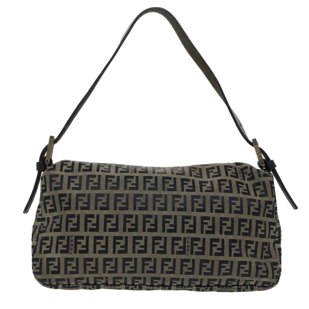 FENDI Zucchino Canvas Mamma Baguette Shoulder Bag Navy Silver 96518