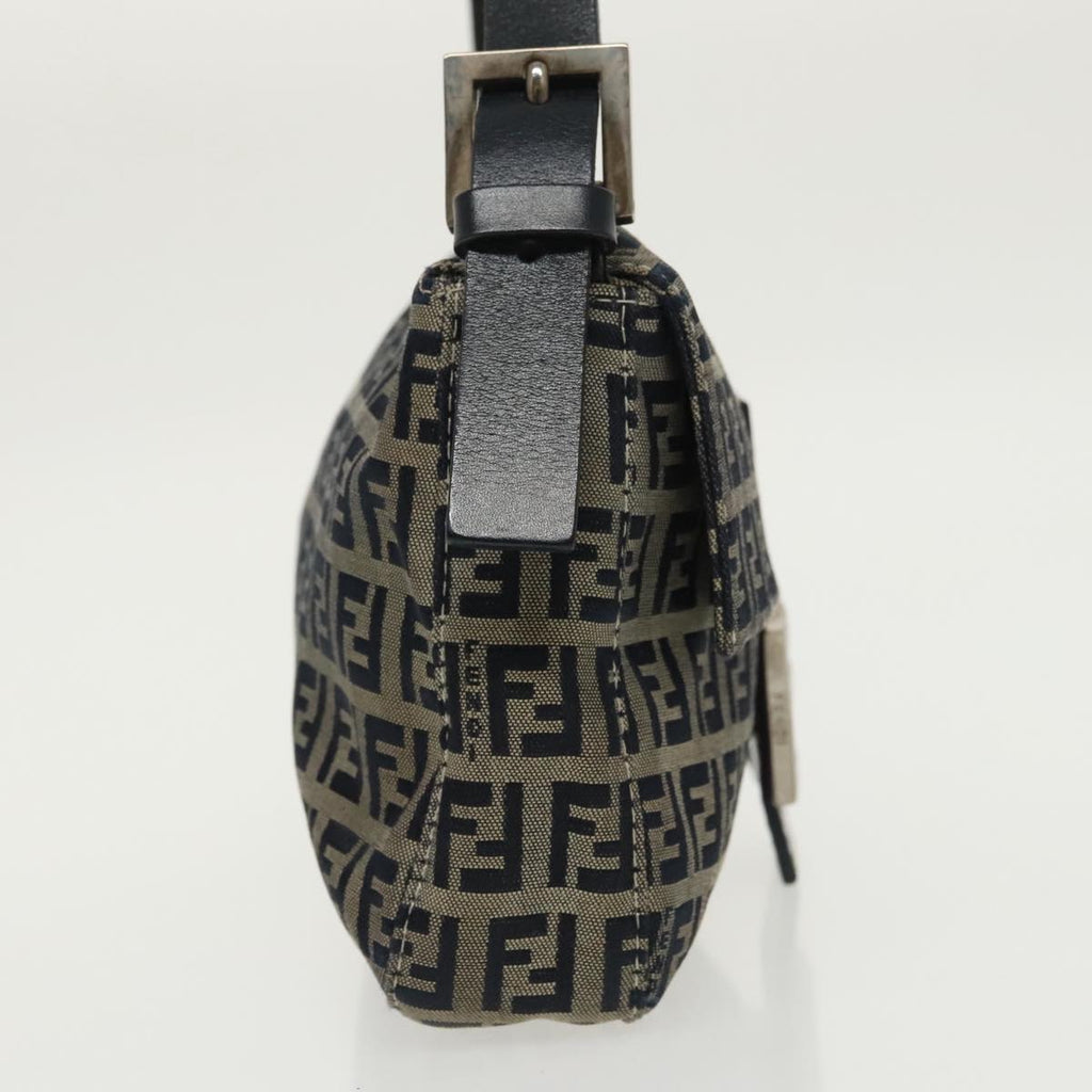 FENDI Zucchino Canvas Mamma Baguette Shoulder Bag Navy Silver 96518