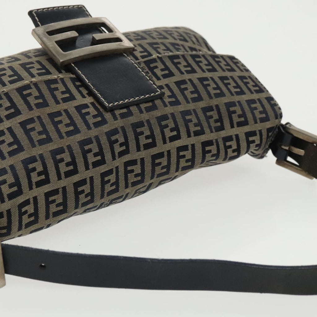 FENDI Zucchino Canvas Mamma Baguette Shoulder Bag Navy Silver 96518