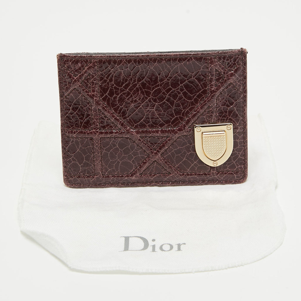 Dior Burgundy Crackled Patent Leather Diorama Card Holder