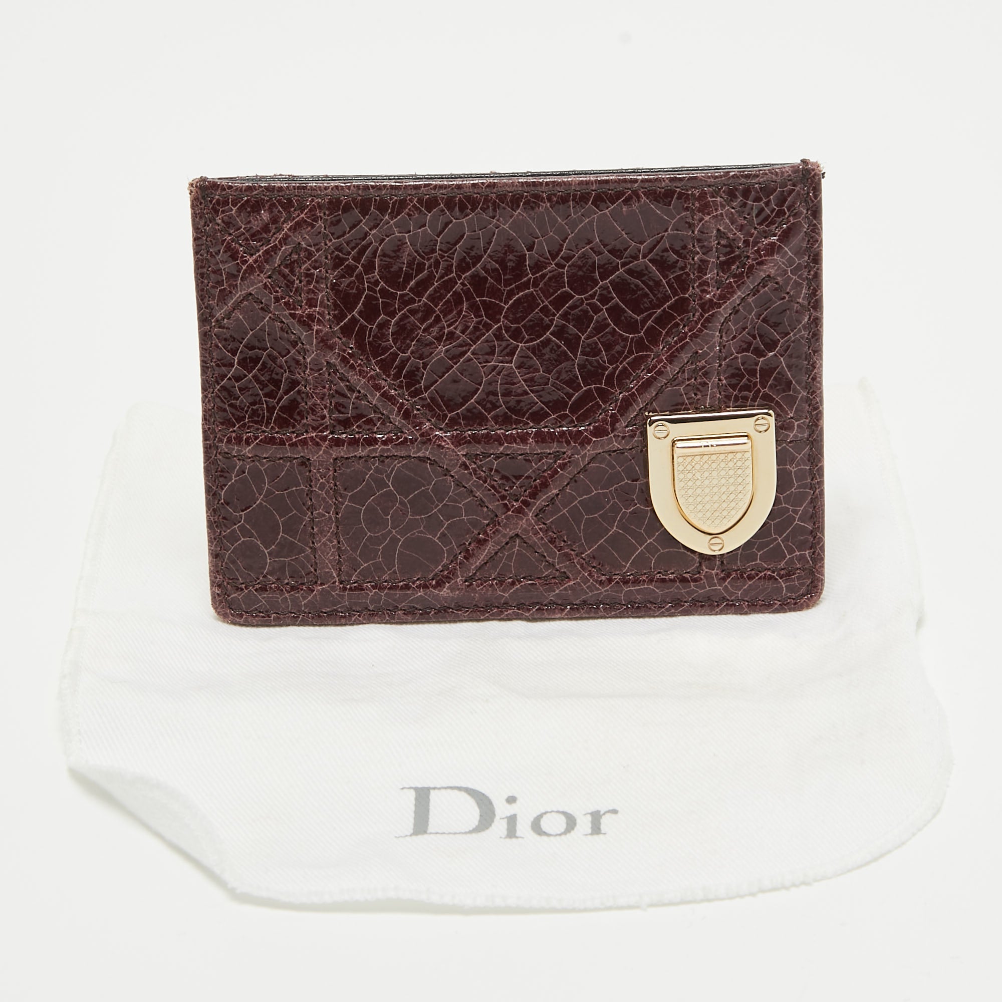 Dior Burgundy Crackled Patent Leather Diorama Card Holder