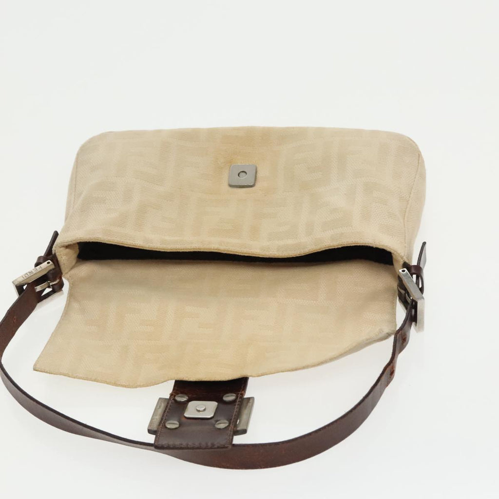FENDI Zucca Canvas Mamma Baguette Shoulder Bag Beige Silver 96599