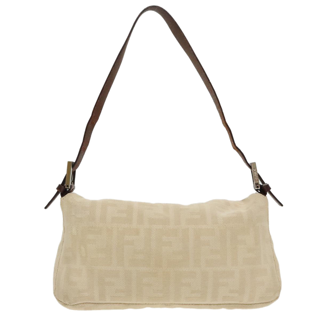 FENDI Zucca Canvas Mamma Baguette Shoulder Bag Beige Silver 96599