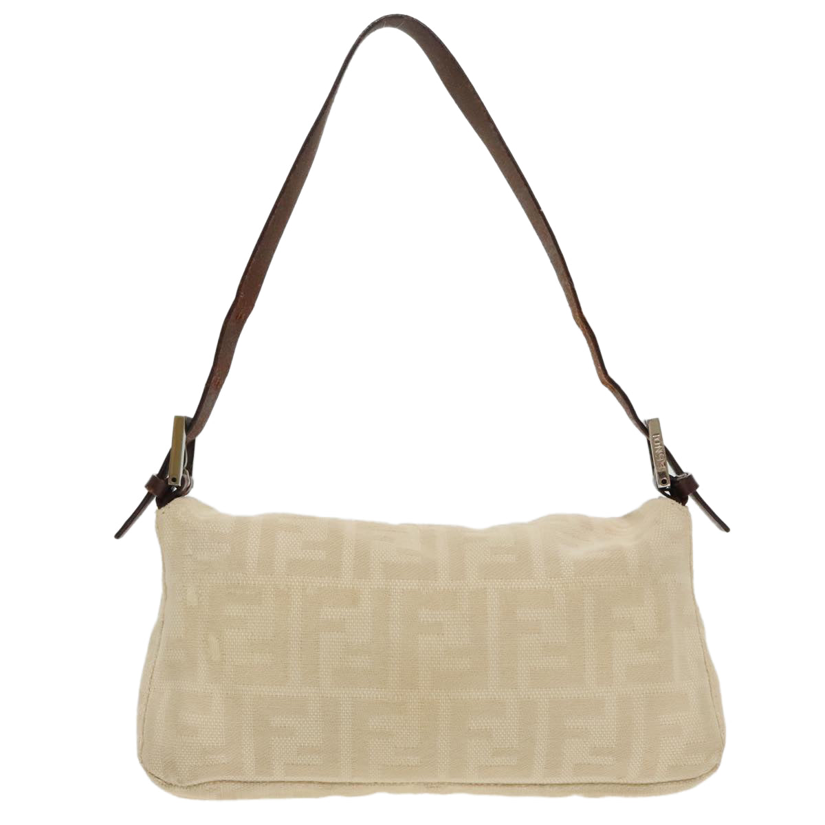 FENDI Zucca Canvas Mamma Baguette Shoulder Bag Beige Silver 96599