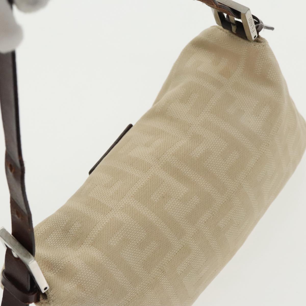 FENDI Zucca Canvas Mamma Baguette Shoulder Bag Beige Silver 96599
