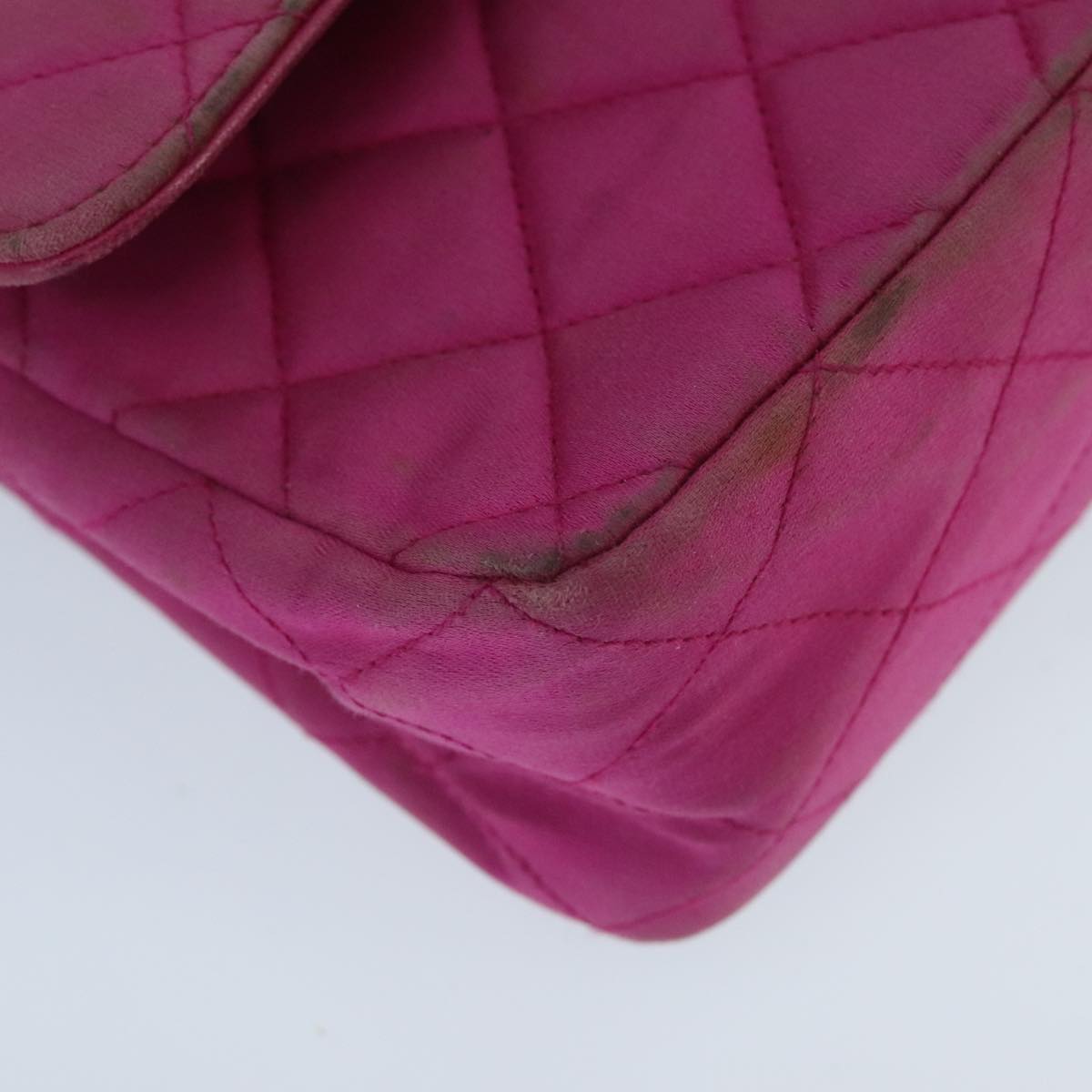 CHANEL Matelasse Chain Shoulder Bag Satin Gold Pink CC 96601